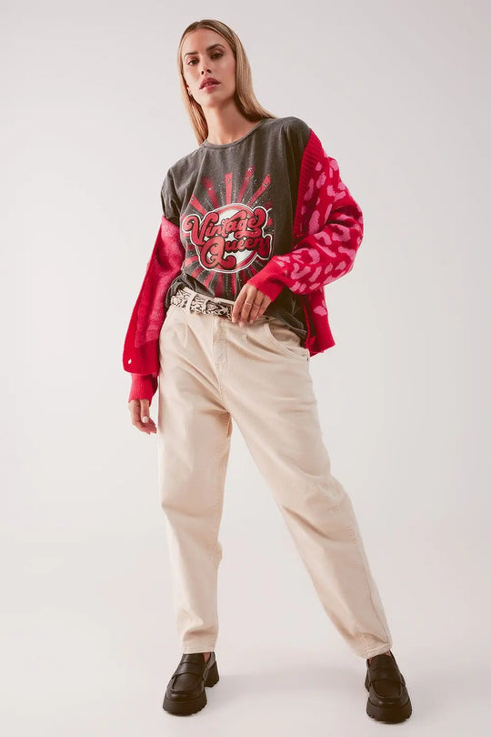 Pantalon coupe large en velours côtelé cream - Pantalons