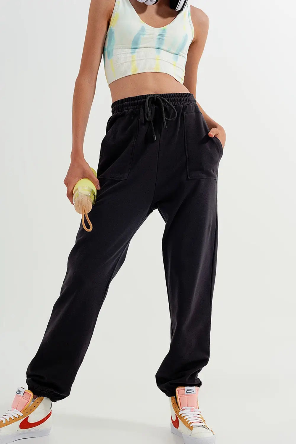 Pantalon de jogging avec bande élastique à la taille gris foncé - Pantalons