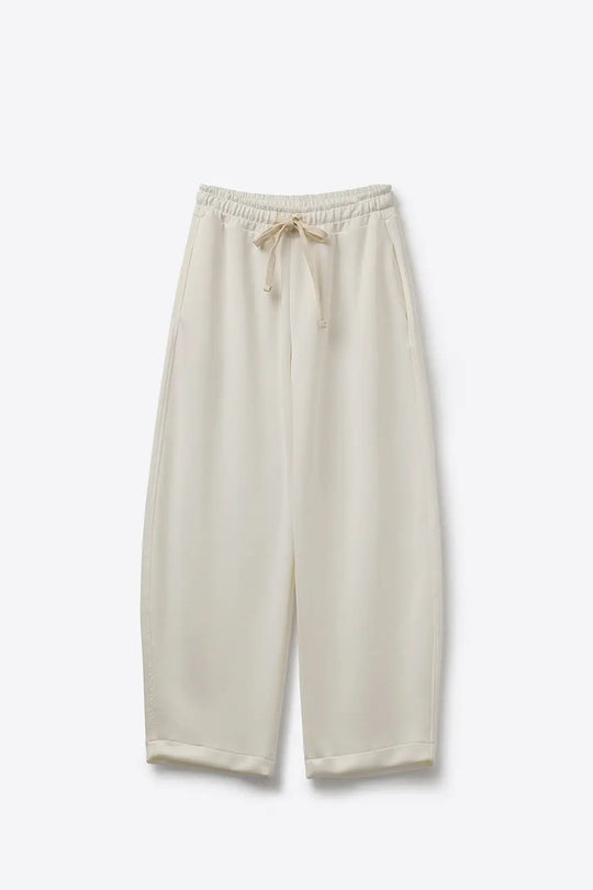 Pantalon de jogging en tricot super doux de couleur crème avec taille à cordon de serrage - One Size / blanc - Pantalons