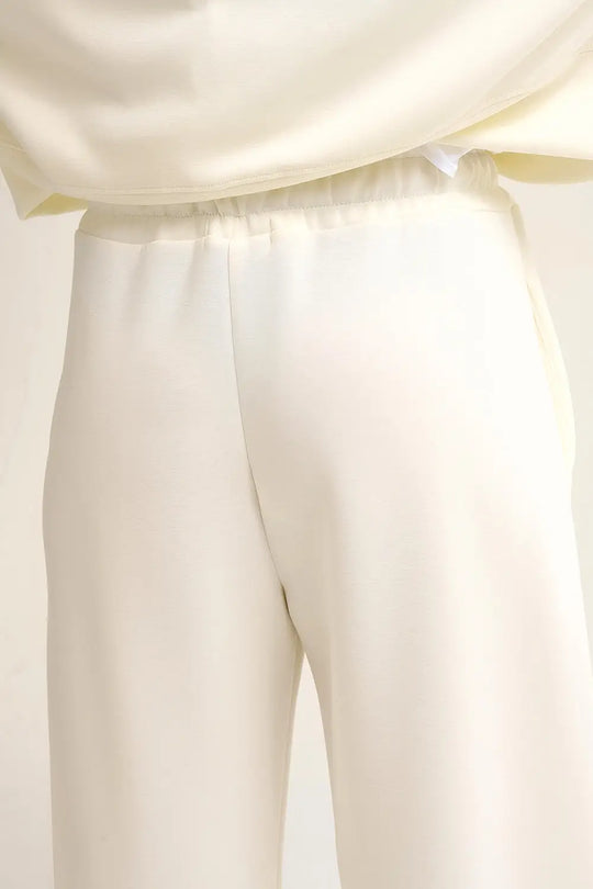 Pantalon de jogging en tricot super doux de couleur crème avec taille à cordon de serrage - One Size / blanc - Pantalons