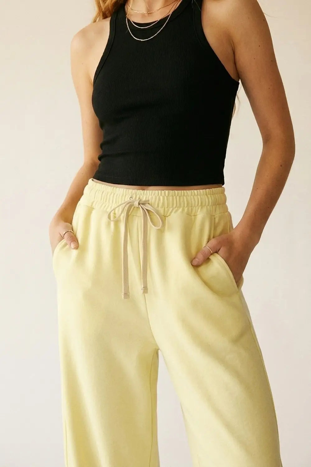 Pantalon de jogging en tricot super doux en jaune avec taille à cordon de serrage - One Size / jaune - Pantalons