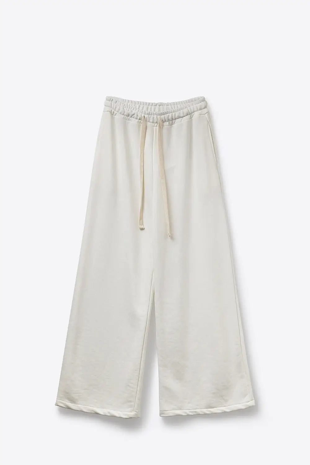 Pantalon de survêtement à coupe droite en tricot crème avec taille élastique et cravate - One Size / blanc - Pantalons