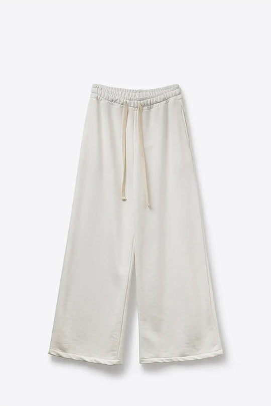 Pantalon de survêtement à coupe droite en tricot crème avec taille élastique et cravate - One Size / blanc - Pantalons