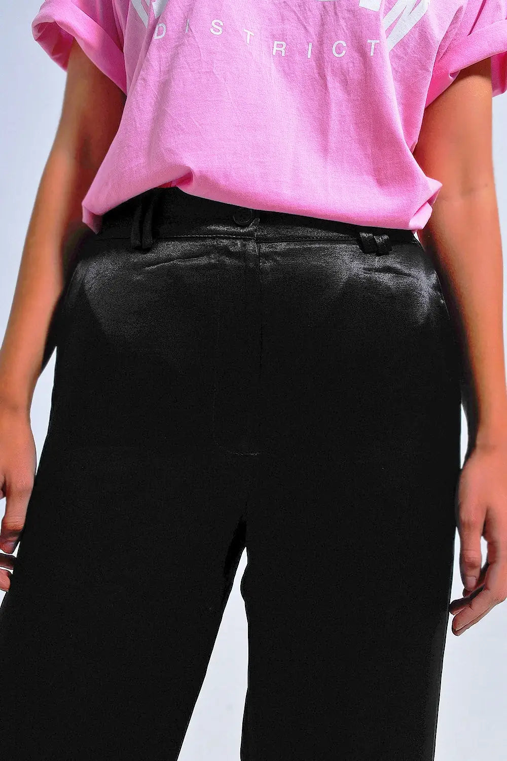Pantalon de tailleur large en satin noir - Pantalons