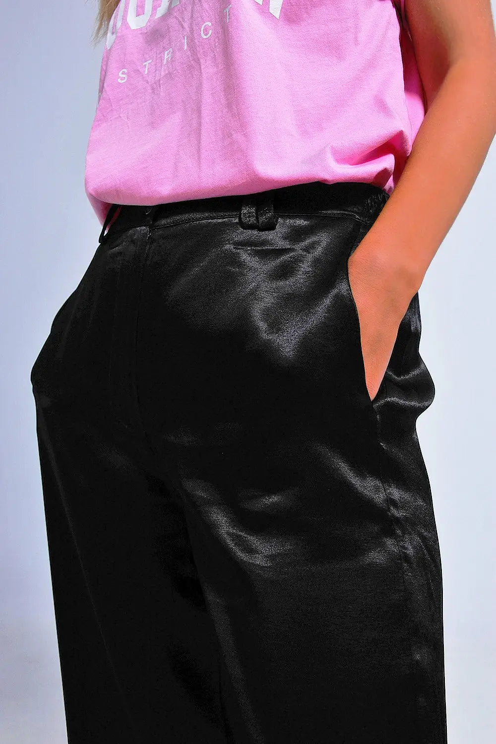 Pantalon de tailleur large en satin noir - Pantalons