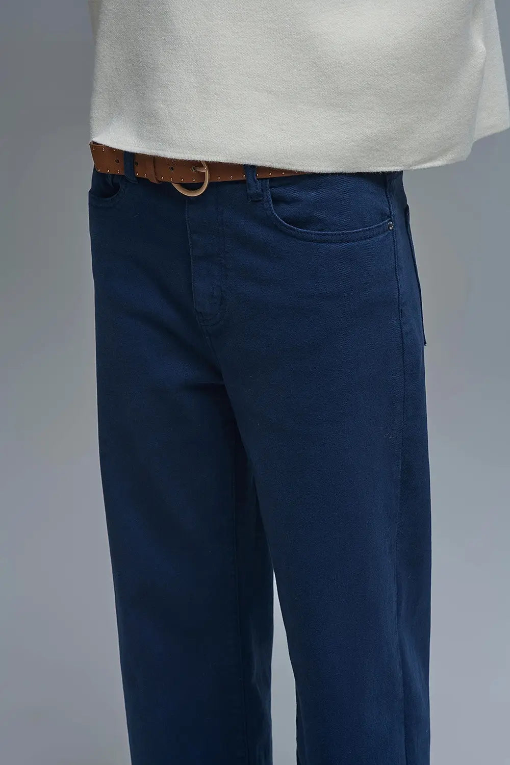 Pantalon droit à ourlet court en bleu marine - Pantalons
