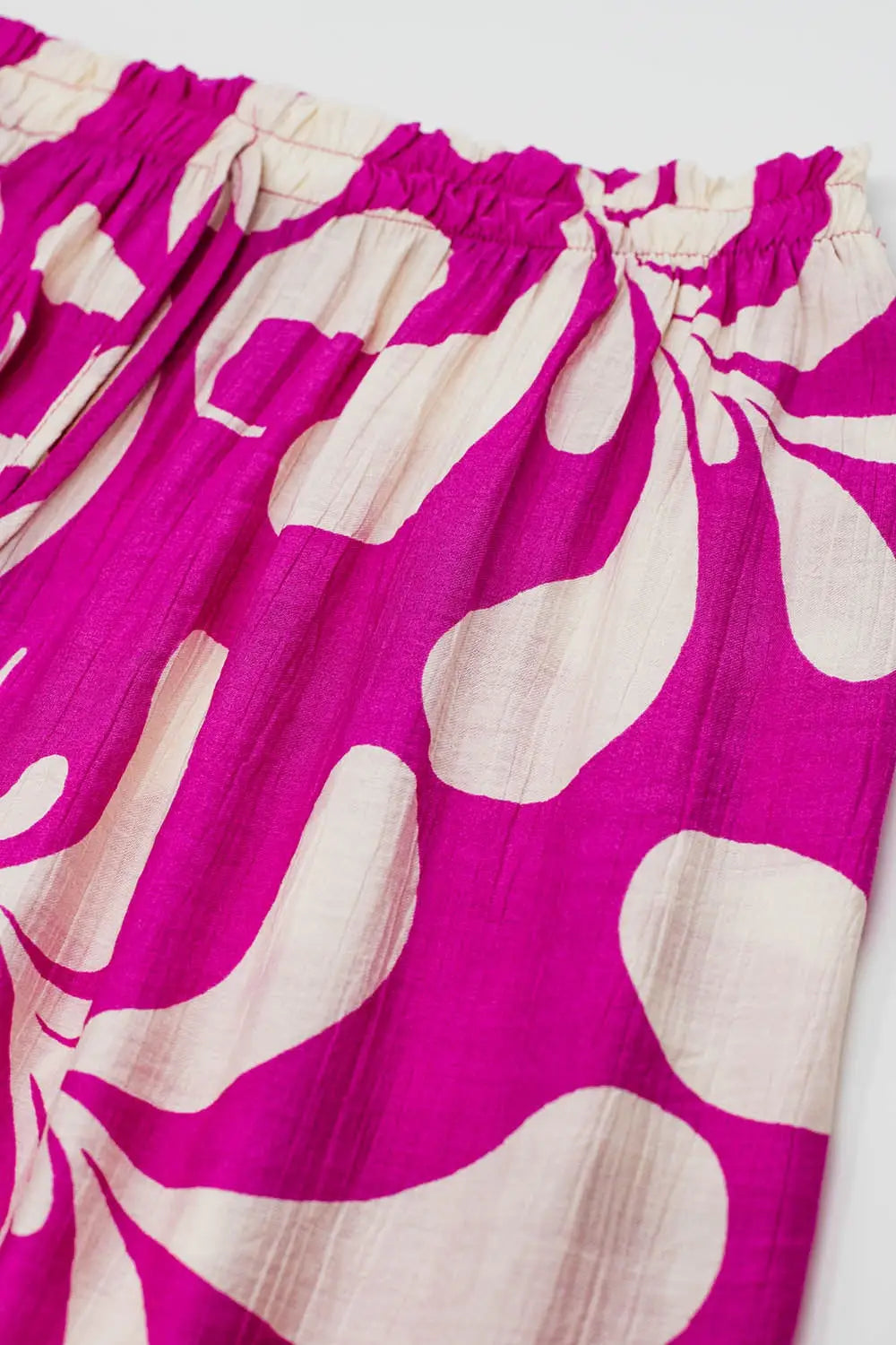 Pantalon droit à taille élastiquée imprimé floral fuchsia - Pantalons