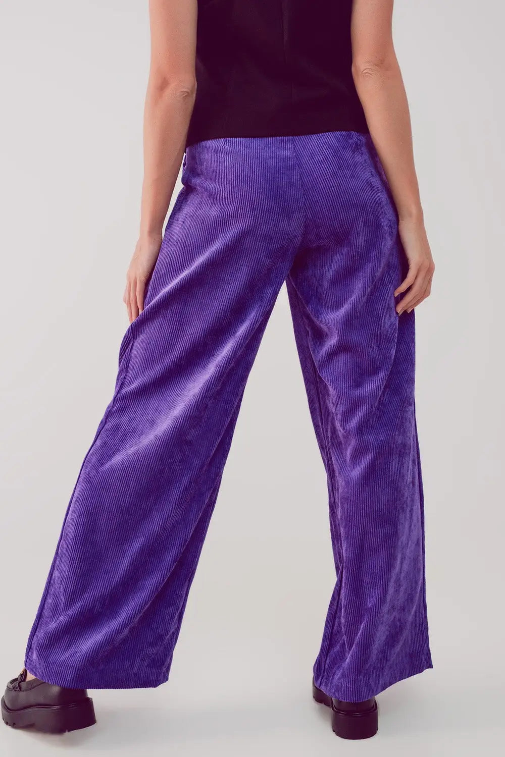 Pantalon droit à taille haute en velours côtelé violet - Pantalons