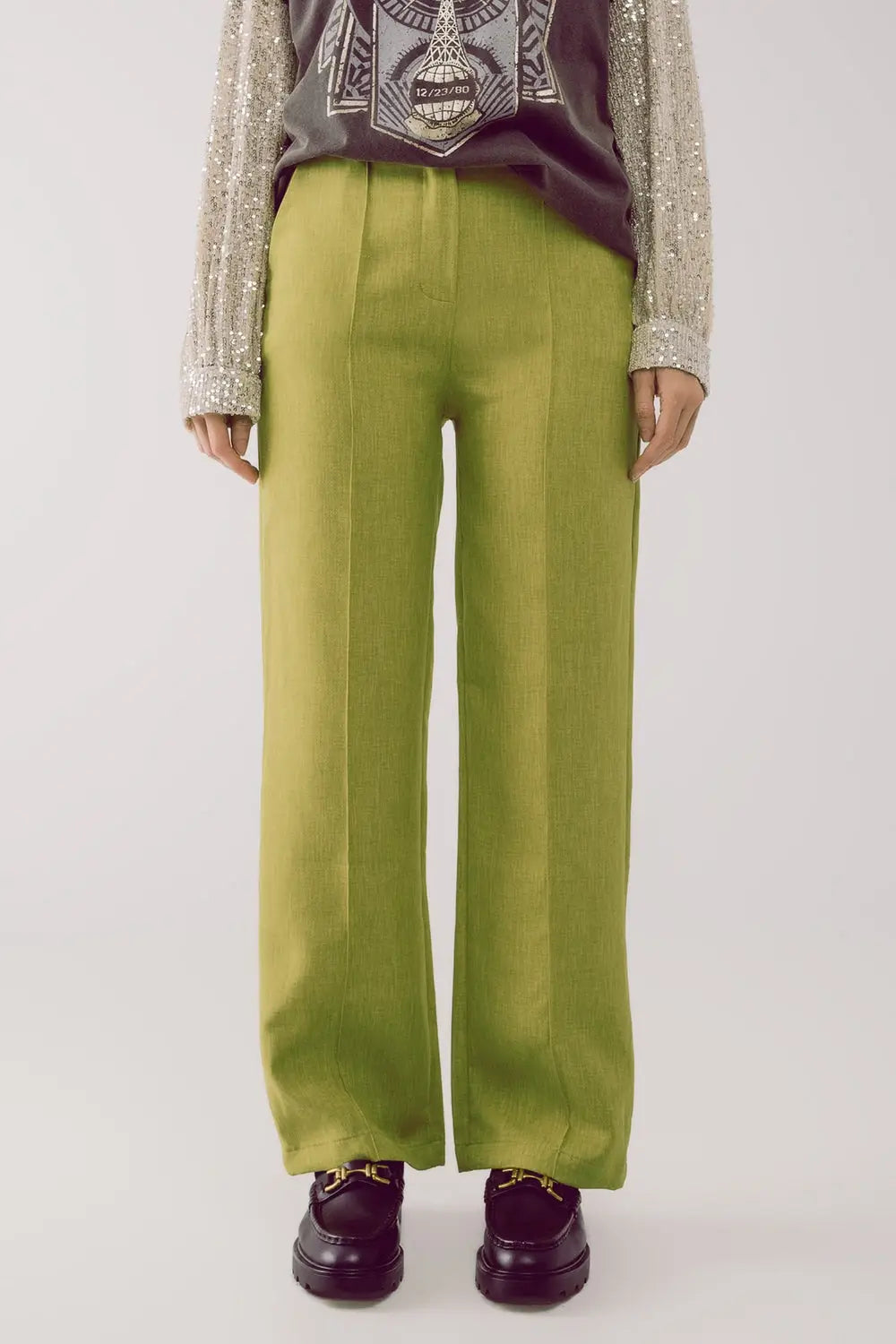 Pantalon droit ajusté vert - Pantalons