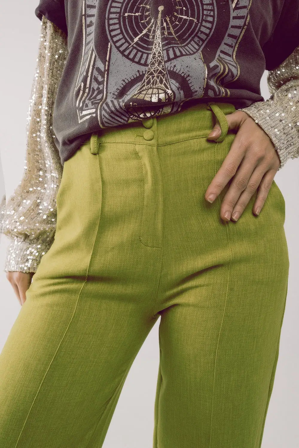 Pantalon droit ajusté vert - Pantalons