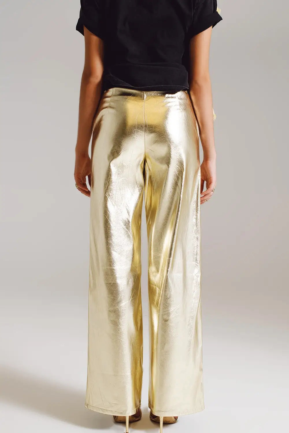 Pantalon droit métallique en couleur or - Pantalons