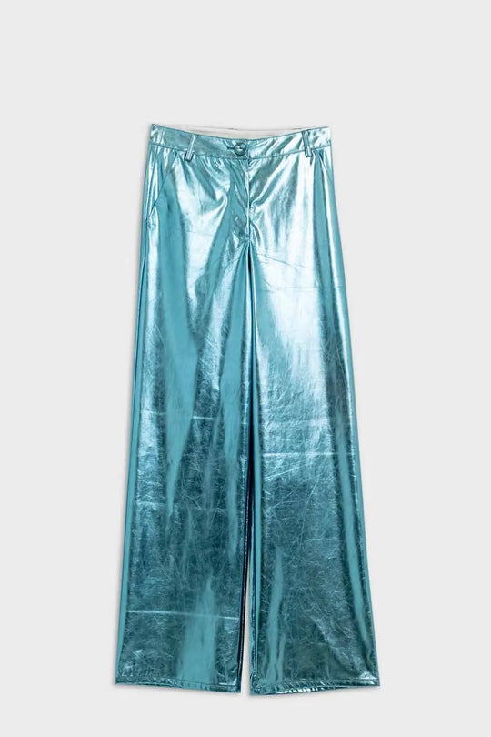 Q2 Pantalon droit métallisé en bleu