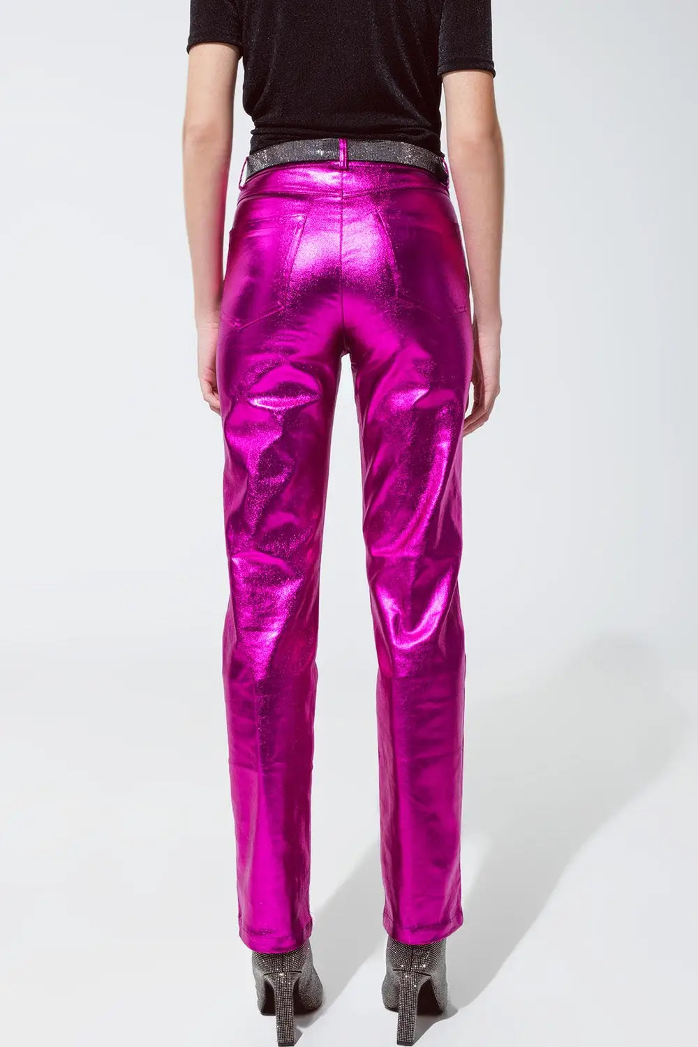 Pantalon droit métallisé Fuchsia - Pantalons