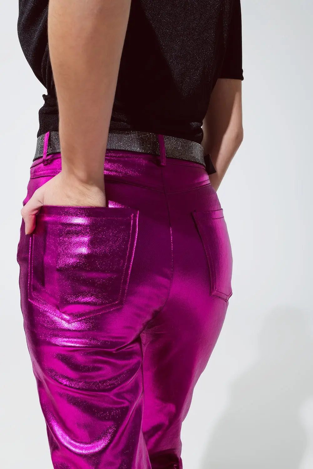 Pantalon droit métallisé Fuchsia - Pantalons