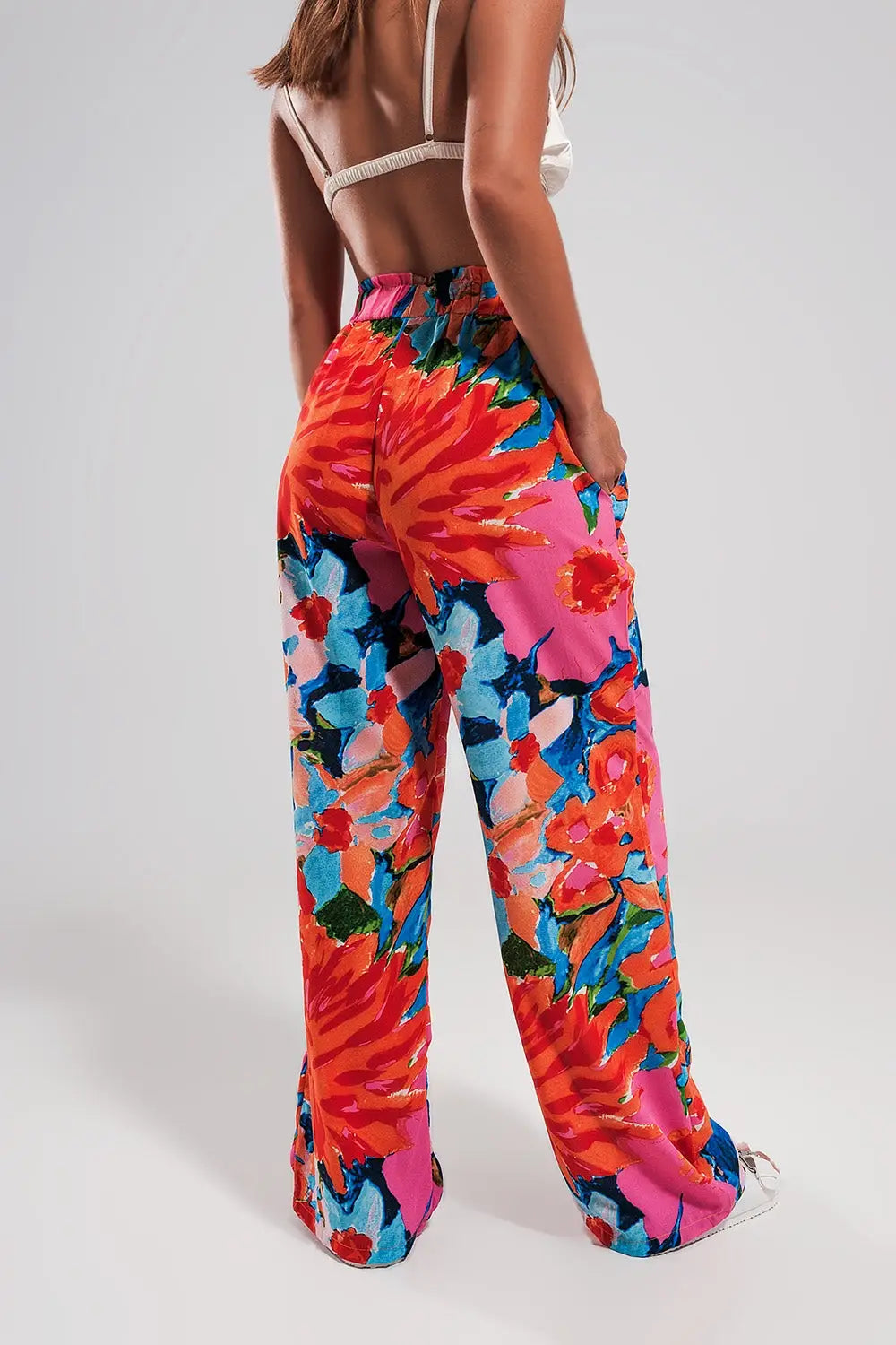 Pantalon élastique à l’arrière à imprimé fleuri vif - Pantalons