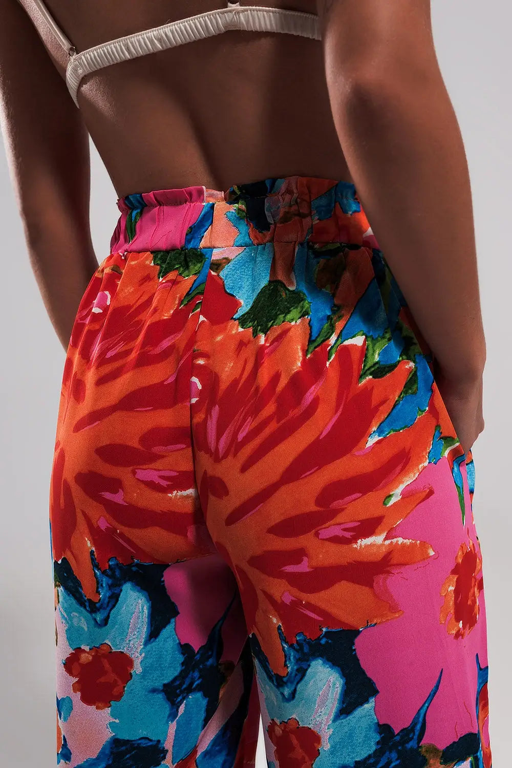 Pantalon élastique à l’arrière à imprimé fleuri vif - Pantalons
