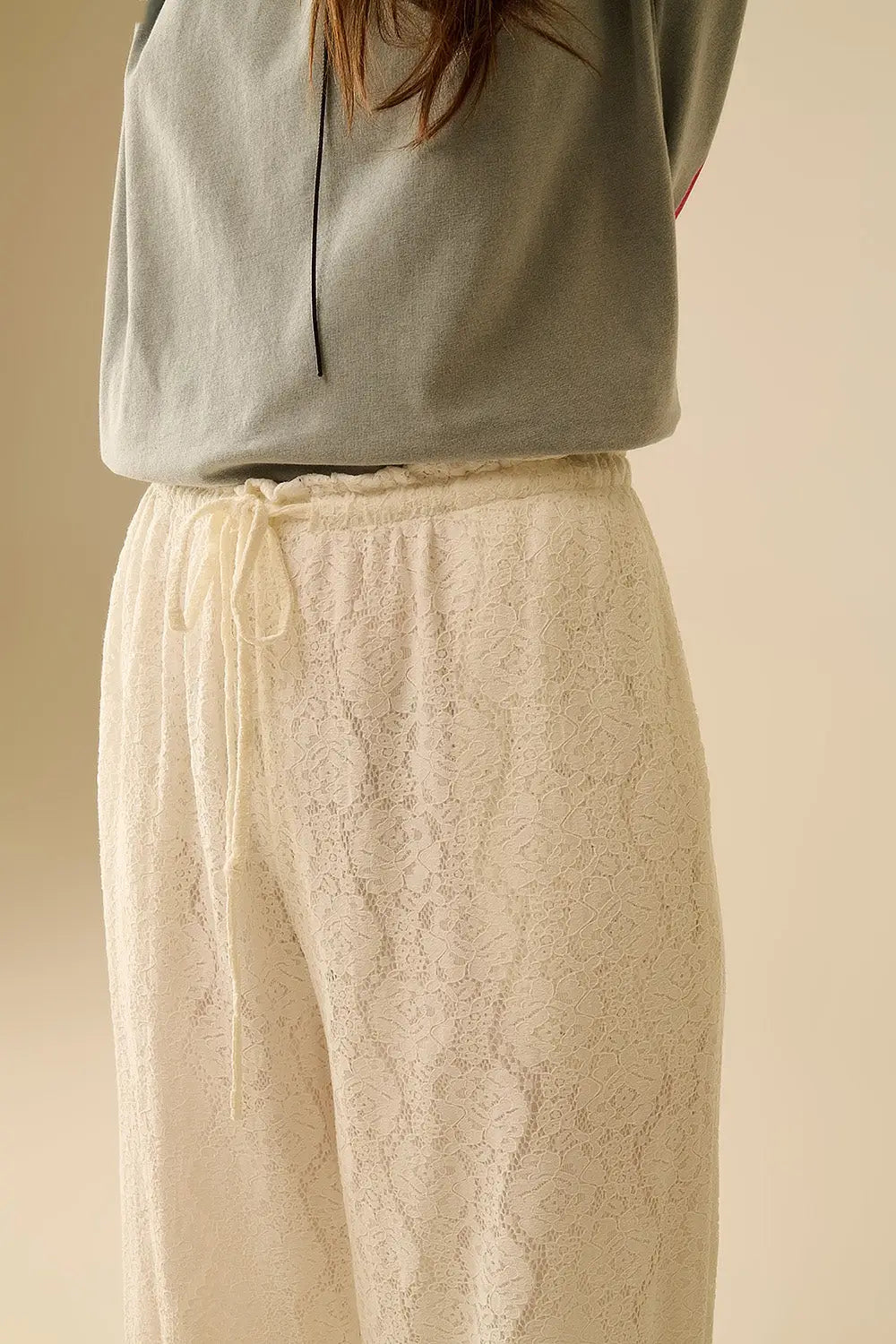 pantalon en dentelle à jambes larges avec ceinture élastique - Pantalons