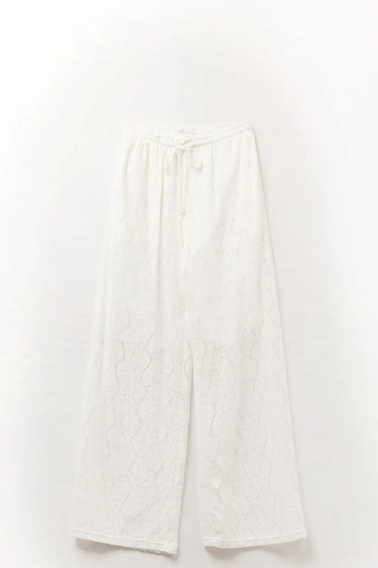 pantalon en dentelle à jambes larges avec ceinture élastique - Pantalons