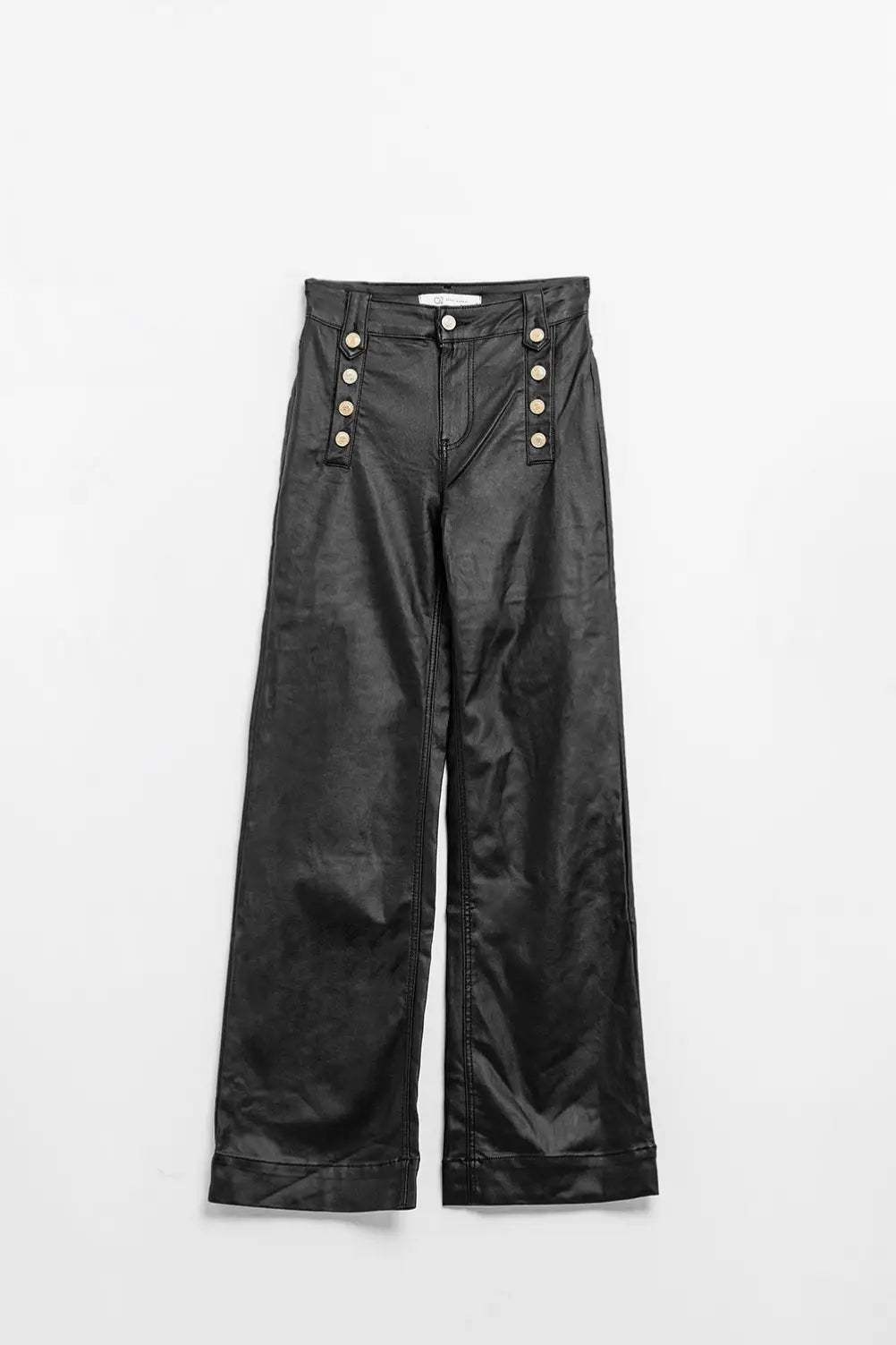Pantalon en faux cuir noir avec boutons - Pantalons