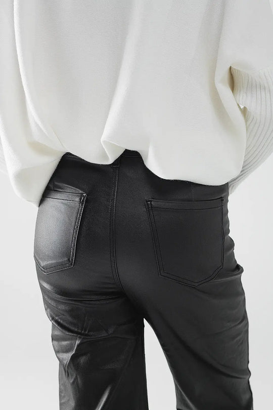 Pantalon en simili-cuir avec jambe large et poches - Pantalons