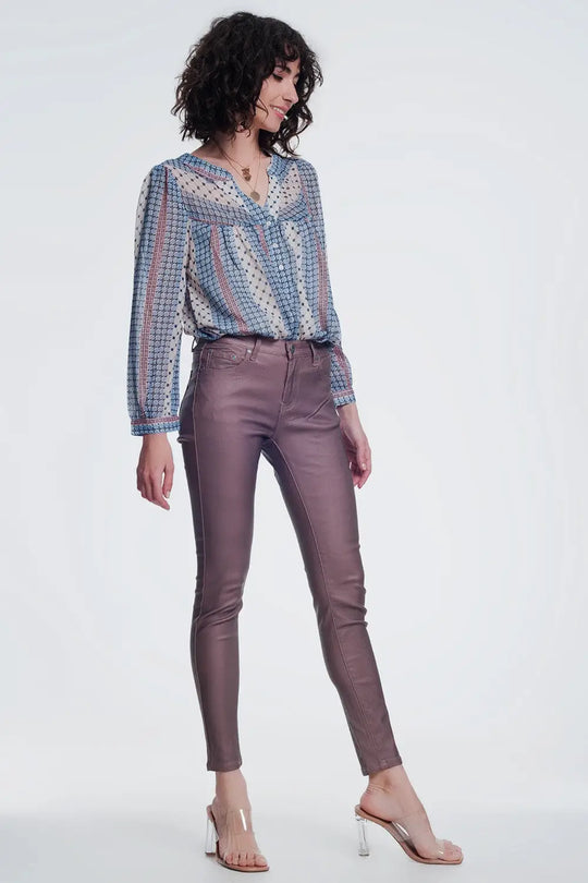 Pantalon enduit rose - Pantalons