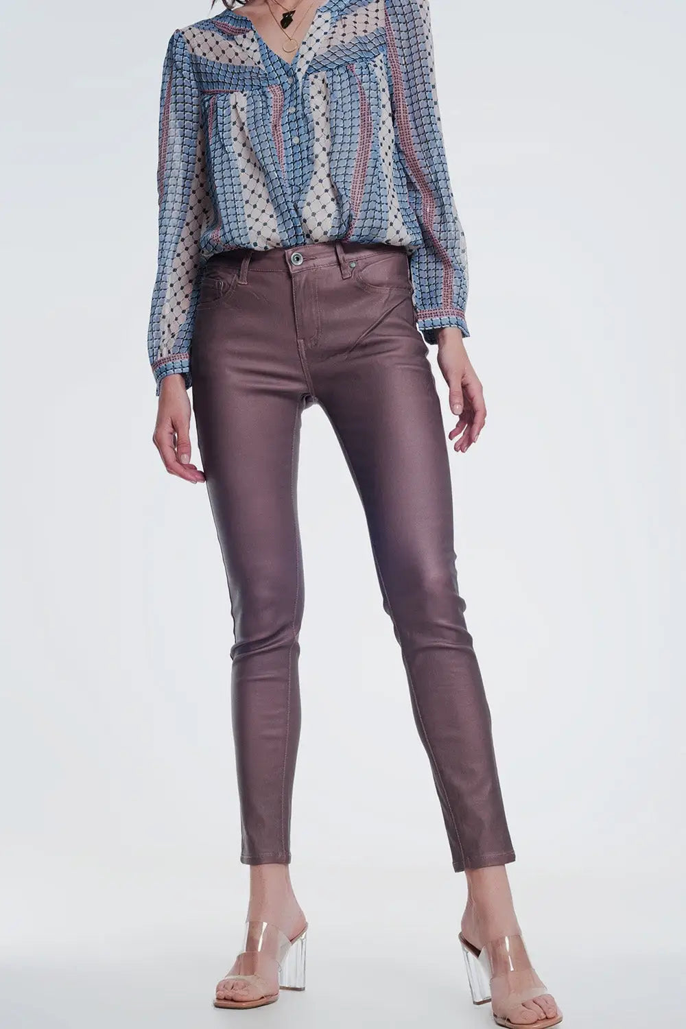 Pantalon enduit rose - Pantalons