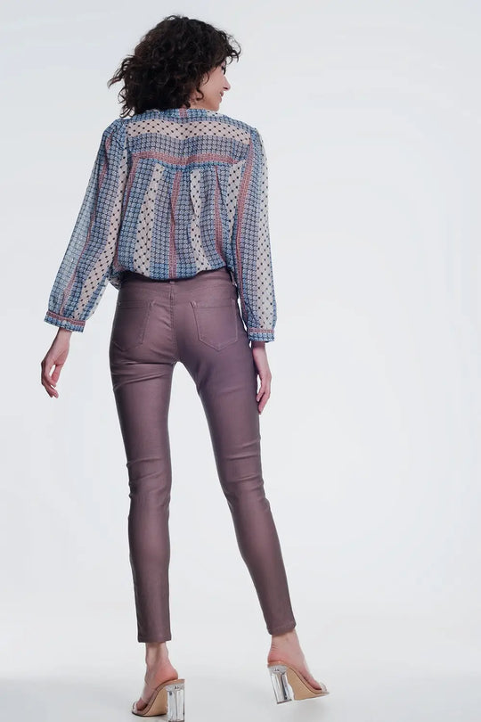 Pantalon enduit rose - Pantalons
