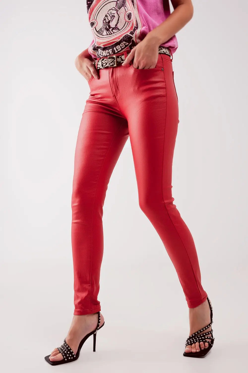 Pantalon enduit rouge - Pantalons