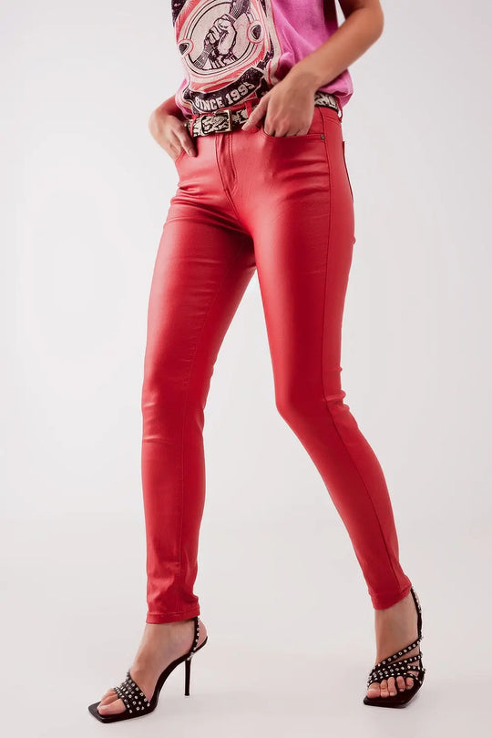 Pantalon enduit rouge - Pantalons