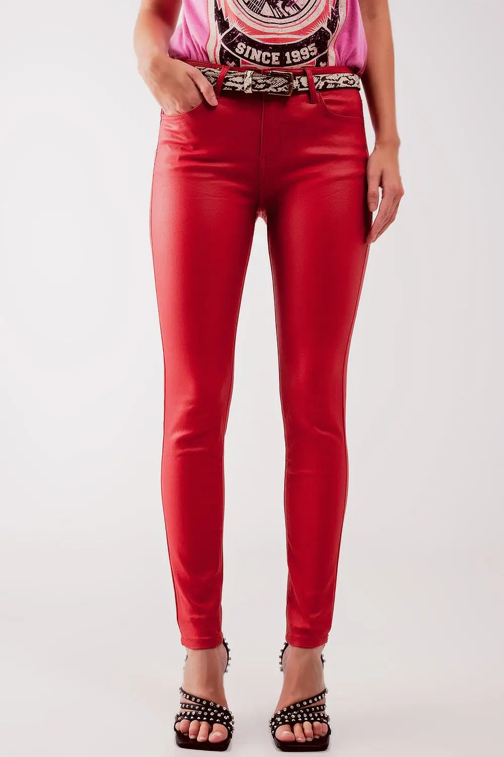 Pantalon enduit rouge - Pantalons