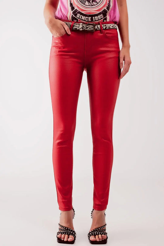 Pantalon enduit rouge - Pantalons