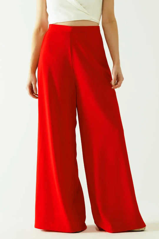 Pantalon évasé basique rouge - Pantalons