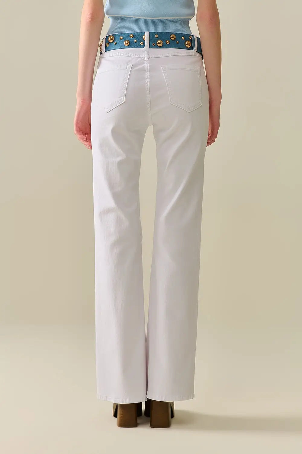 Pantalon Évasé Blanc Confortable et Extensible - Pantalons