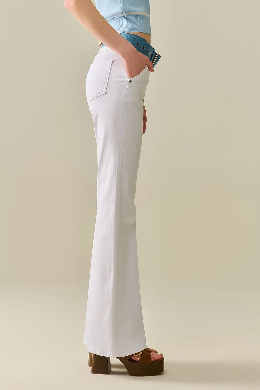 Pantalon Évasé Blanc Confortable et Extensible - Pantalons