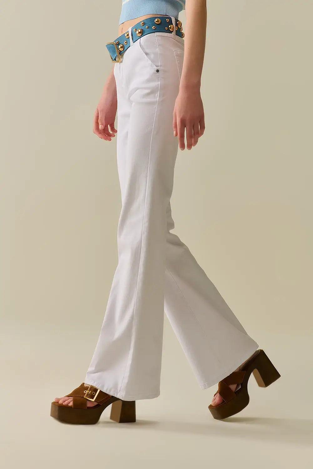 Pantalon Évasé Blanc Confortable et Extensible - Pantalons