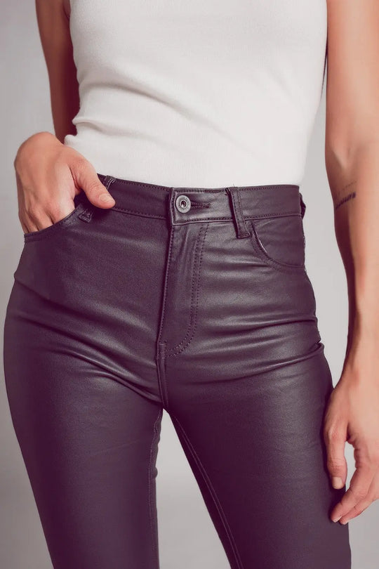 Pantalon évasé en similicuir stretch gris - Pantalons