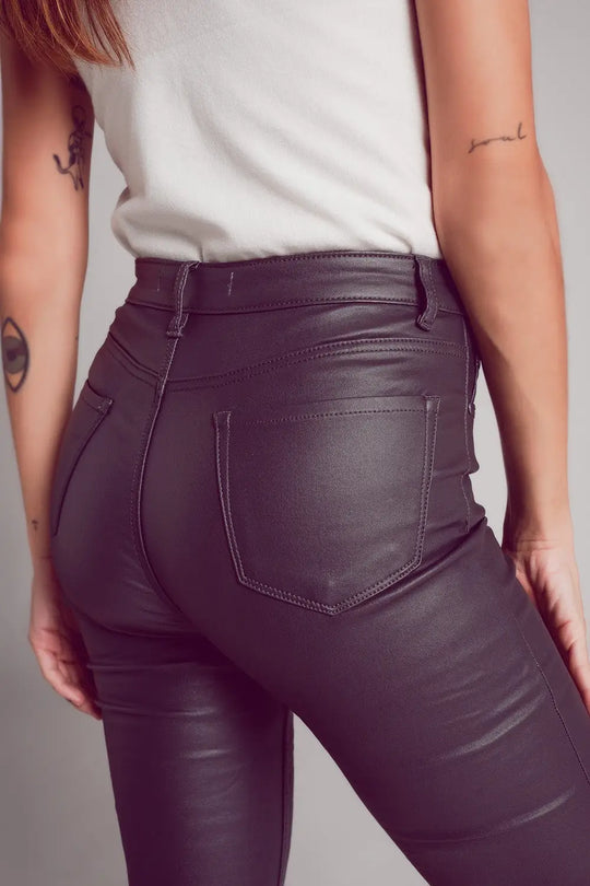 Pantalon évasé en similicuir stretch gris - Pantalons