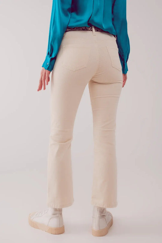 Pantalon évasé en velours côtelé crème - Pantalons
