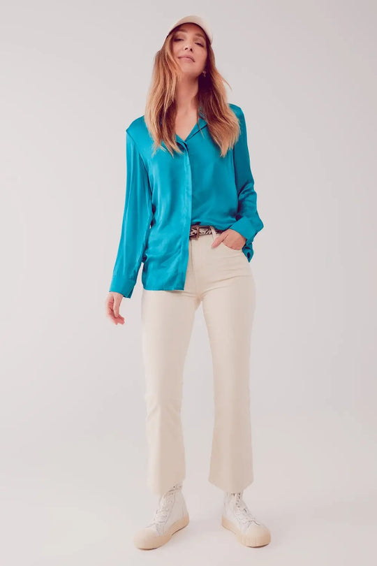 Pantalon évasé en velours côtelé crème - Pantalons