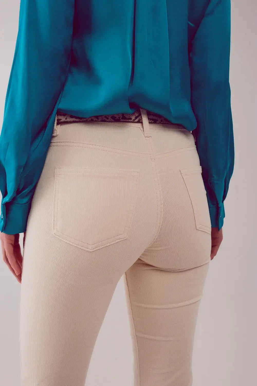 Pantalon évasé en velours côtelé crème - Pantalons