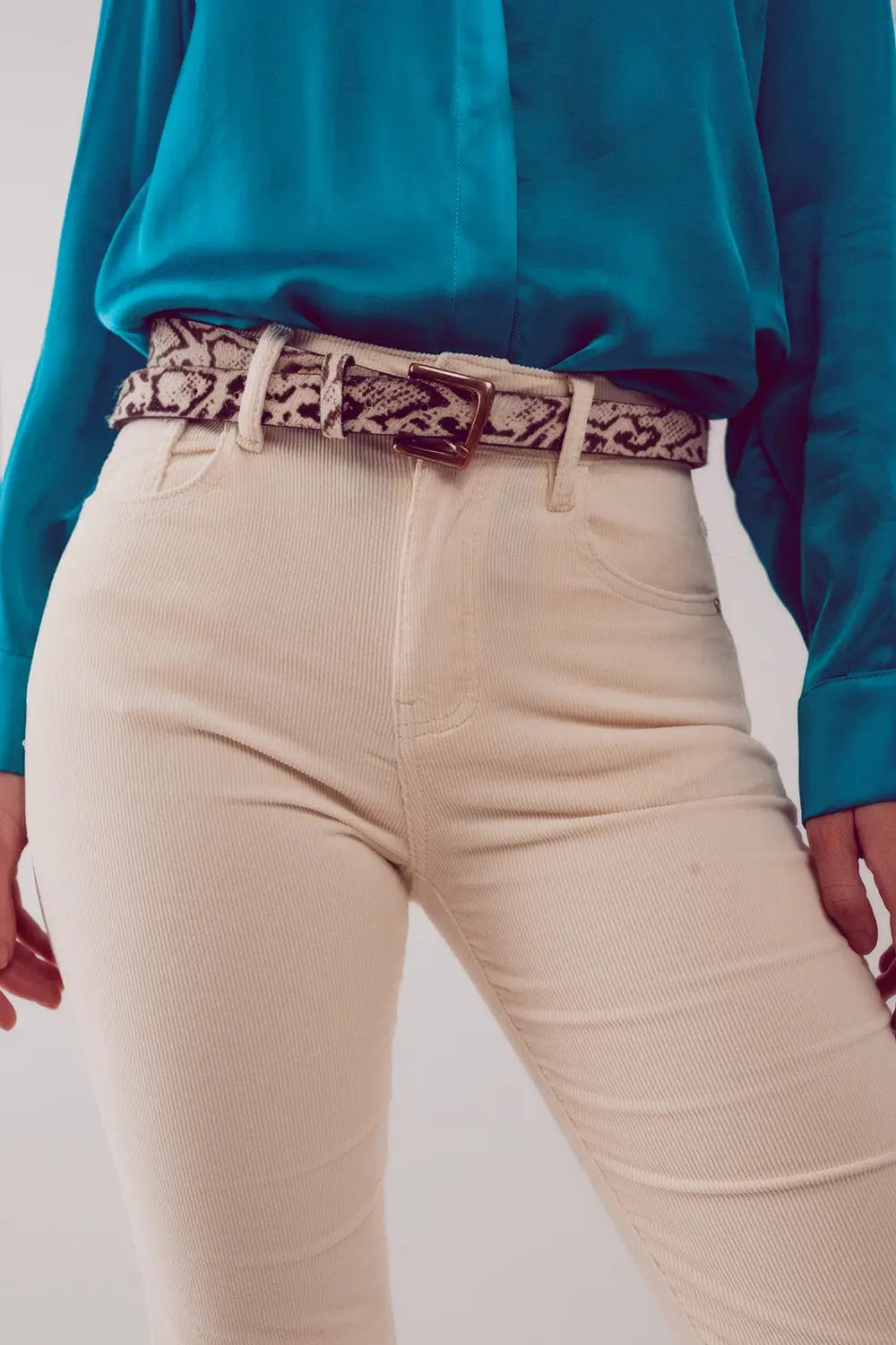 Pantalon évasé en velours côtelé crème - Pantalons