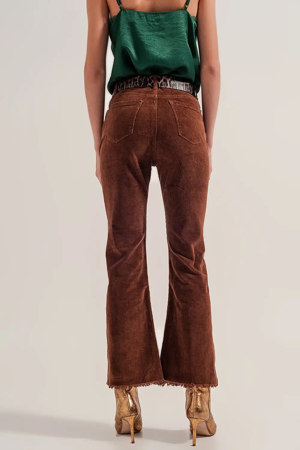 Pantalon évasé en velours côtelé marron - Pantalons