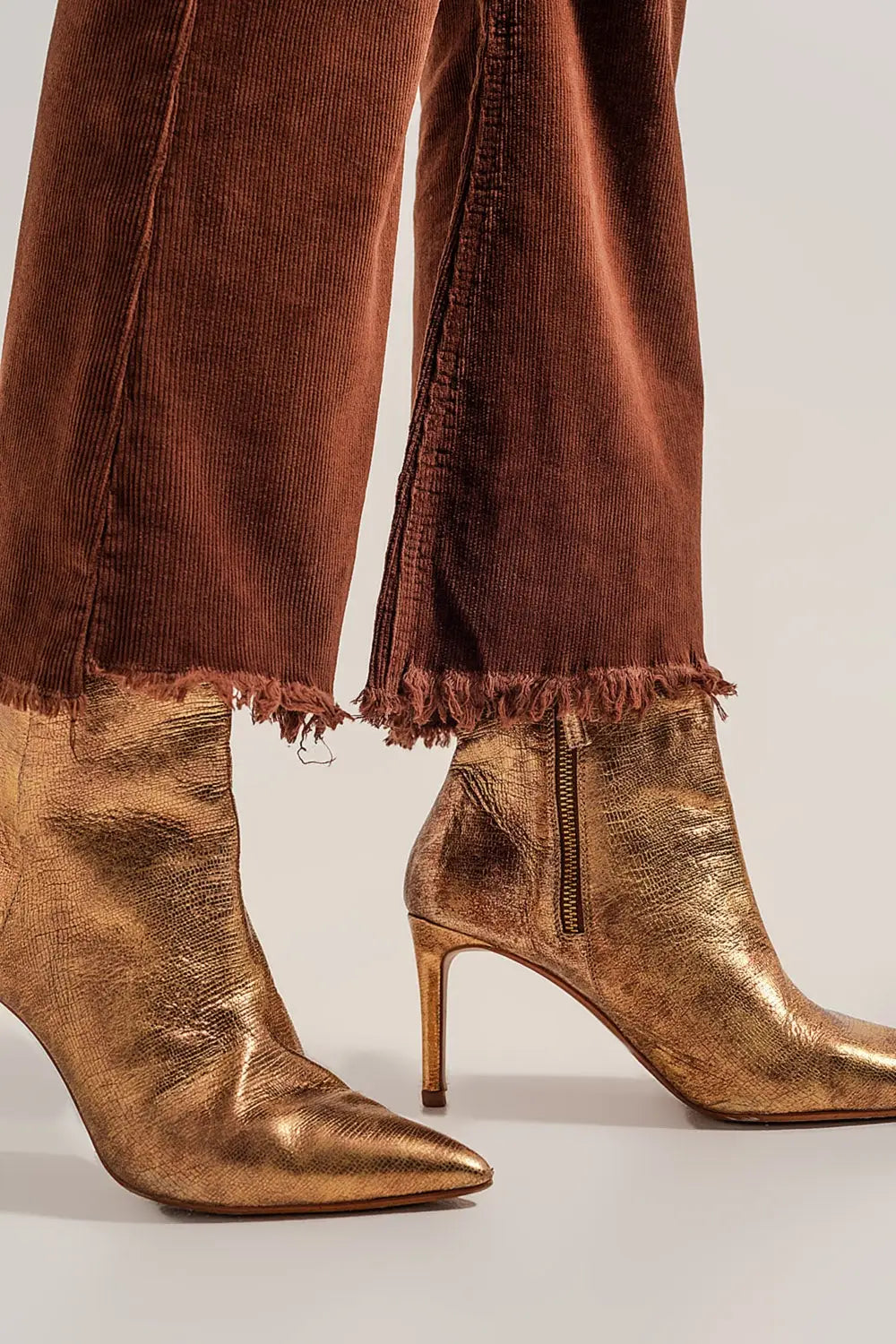 Pantalon évasé en velours côtelé marron - Pantalons