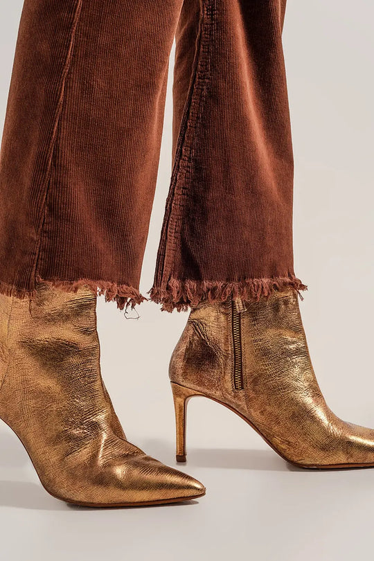 Pantalon évasé en velours côtelé marron - Pantalons