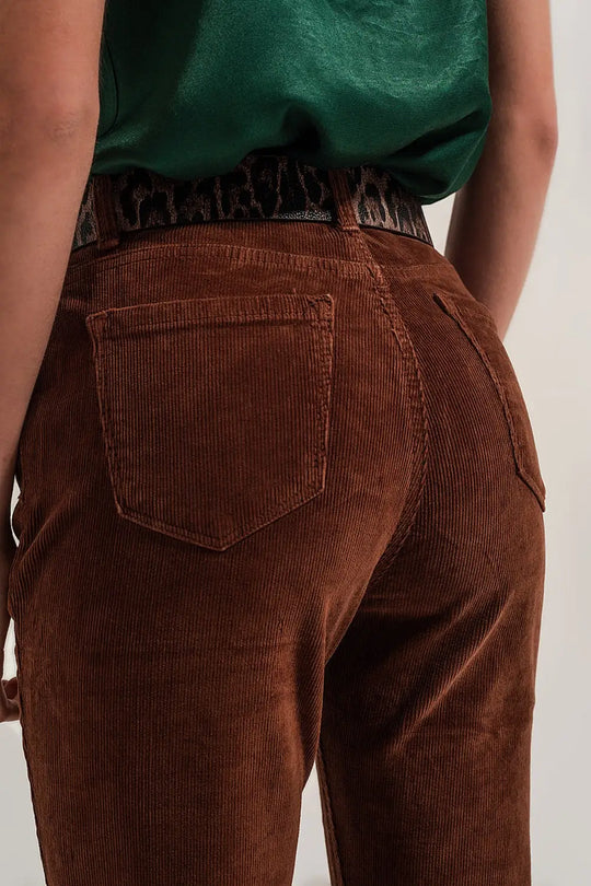 Pantalon évasé en velours côtelé marron - Pantalons