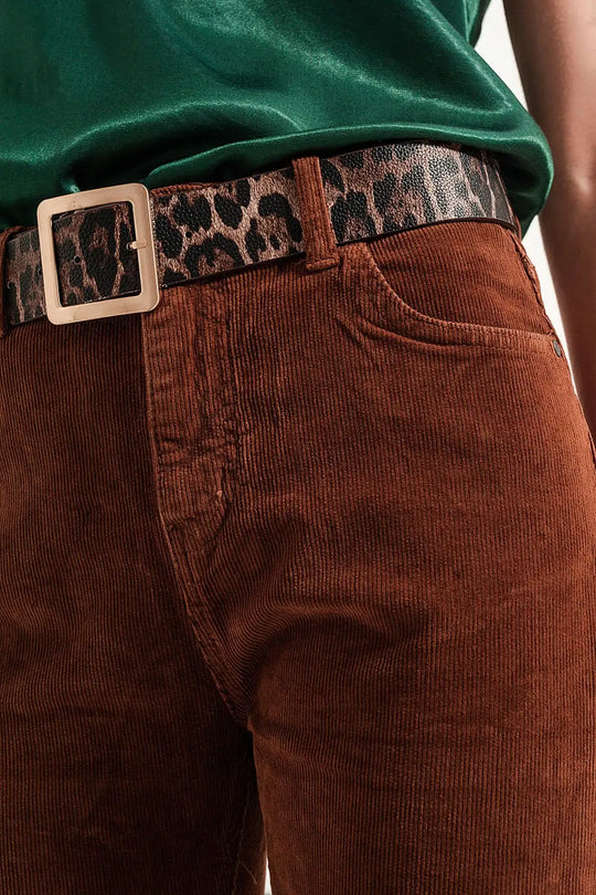 Pantalon évasé en velours côtelé marron - Pantalons