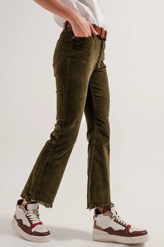 Pantalon évasé en velours côtelé vert - Pantalons