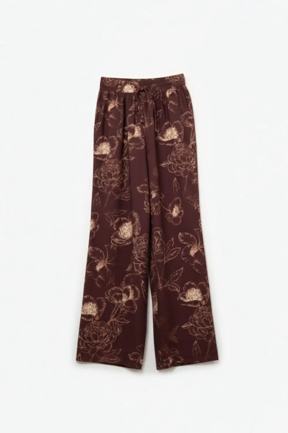 Pantalon fluide et léger bordeaux à imprimé floral automnal - Pantalons