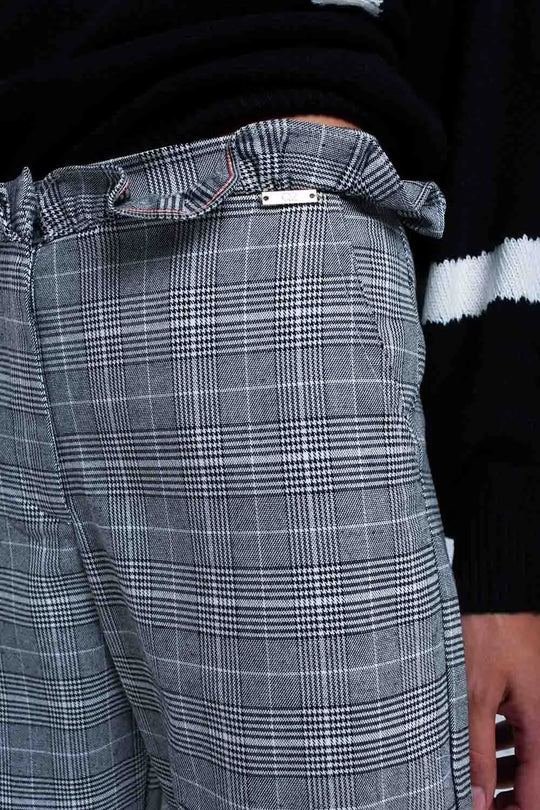 Pantalon gris à motif tartan - Pantalons