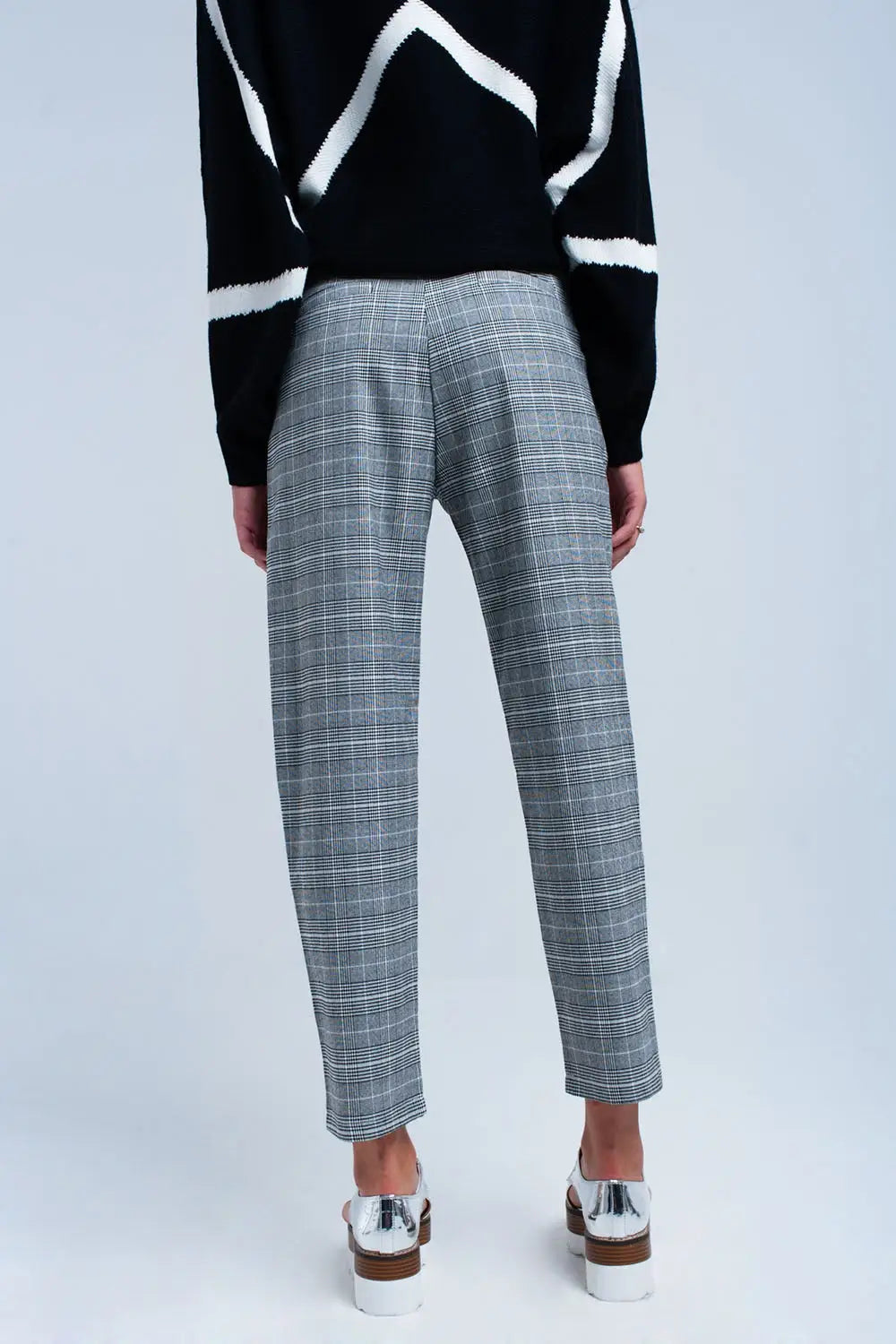 Pantalon gris à motif tartan - Pantalons